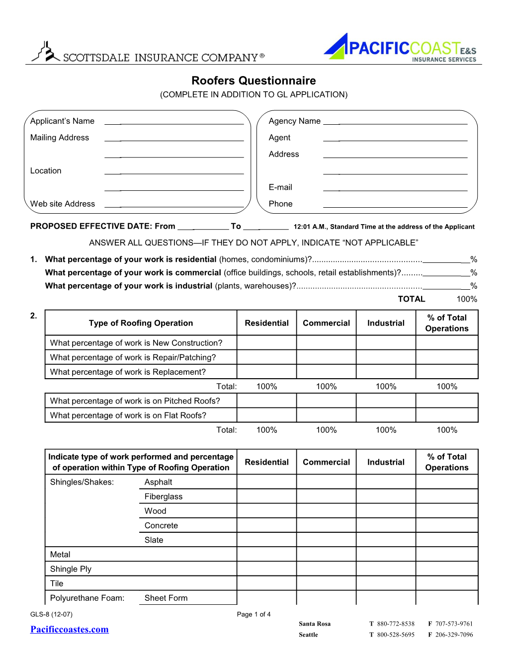 Roofers Questionnaire