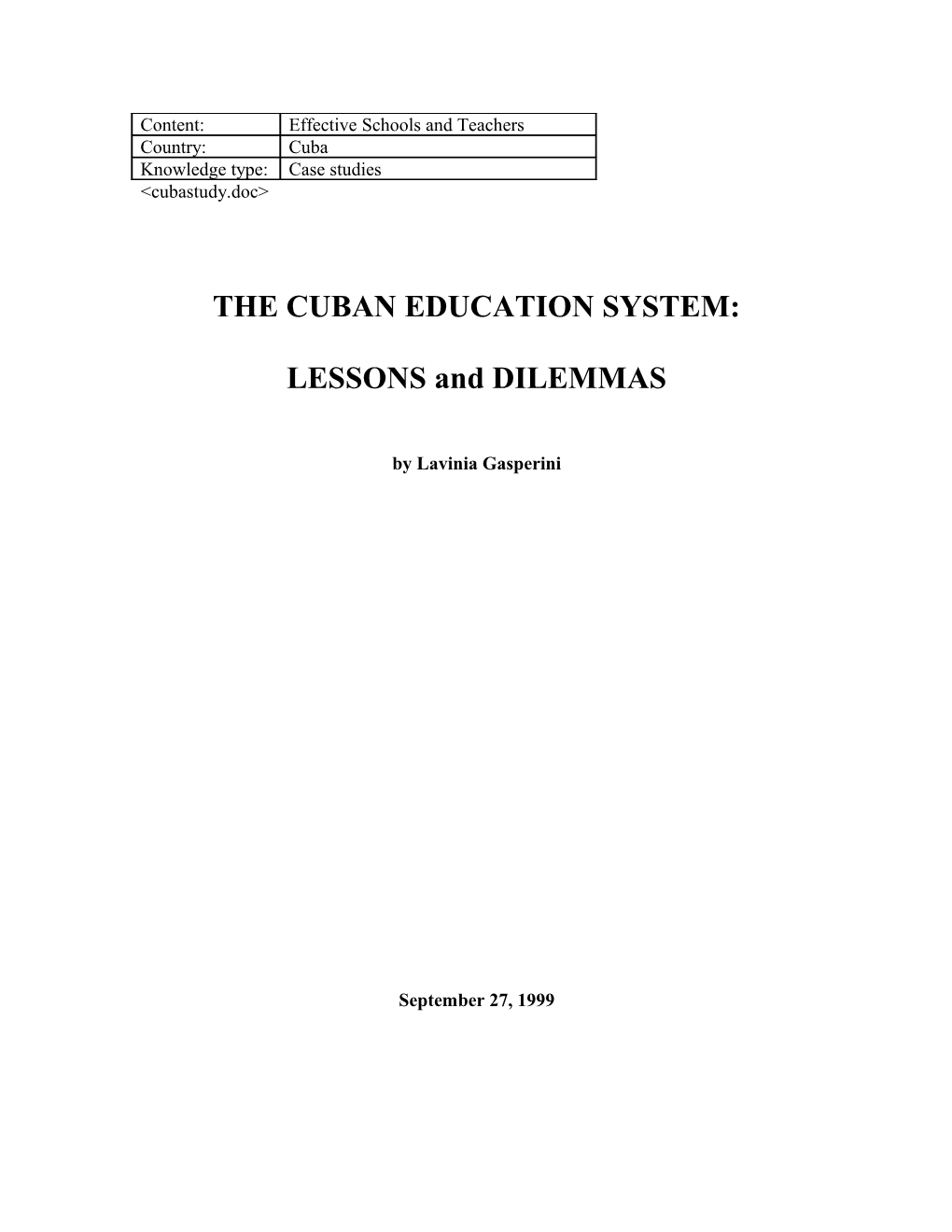 The Cuban Education System