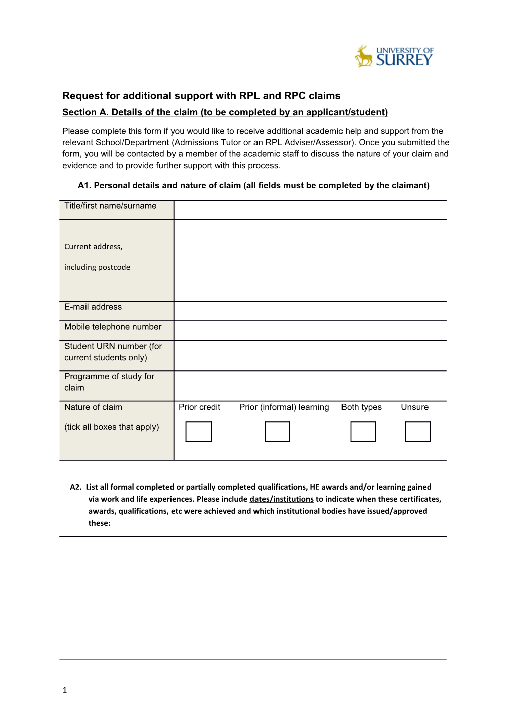 Request for Additional Support with RPL and RPC Claims