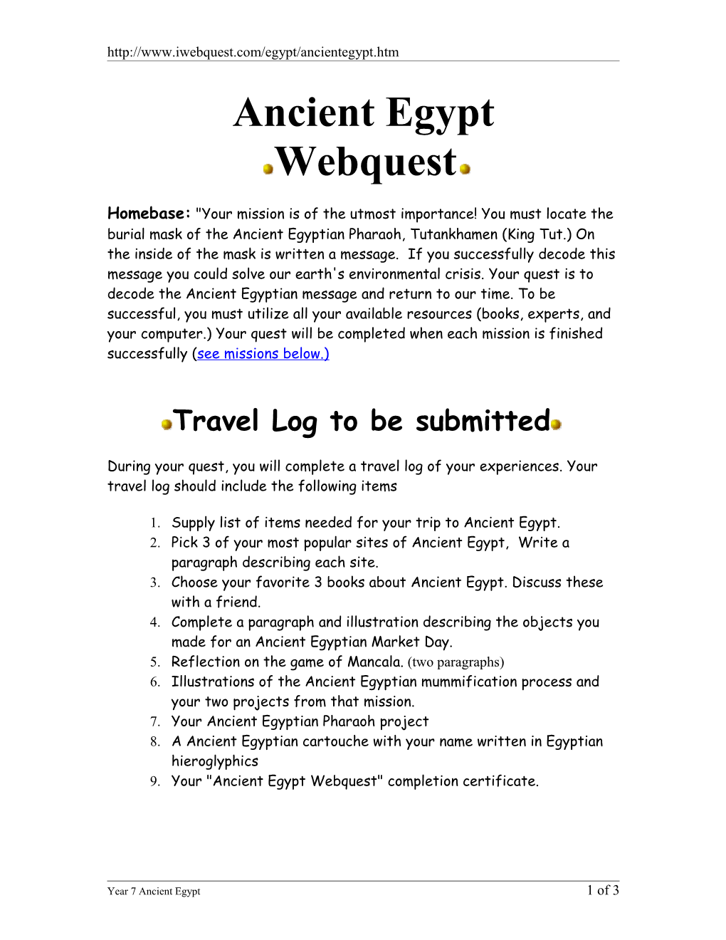 Ancient Egypt Webquest