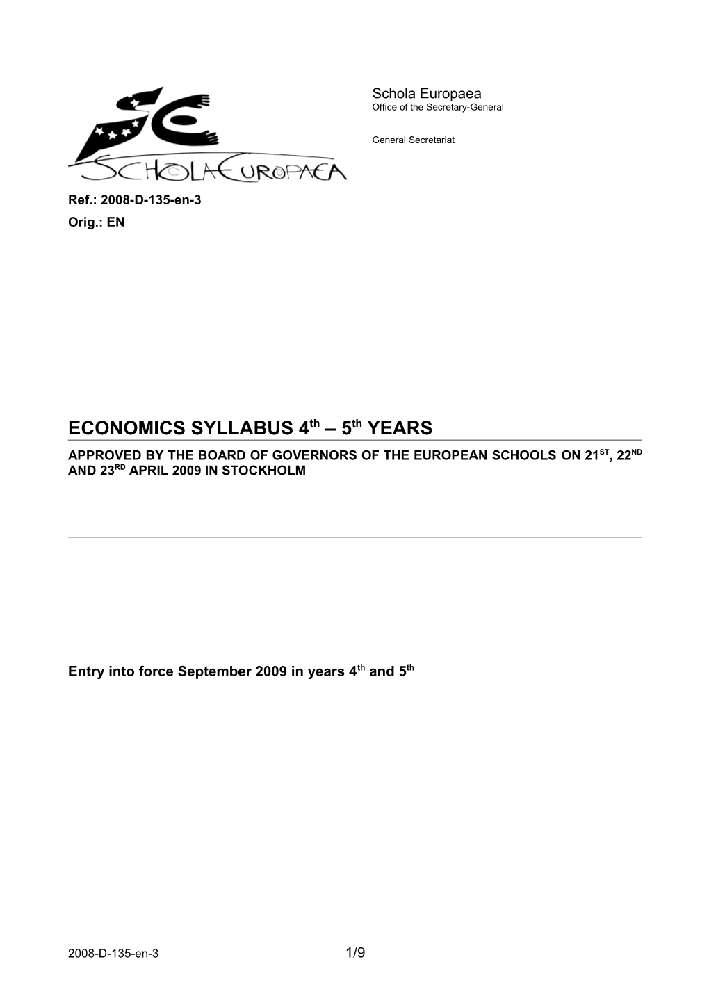 ECONOMICS SYLLABUS 4Th 5Th YEARS