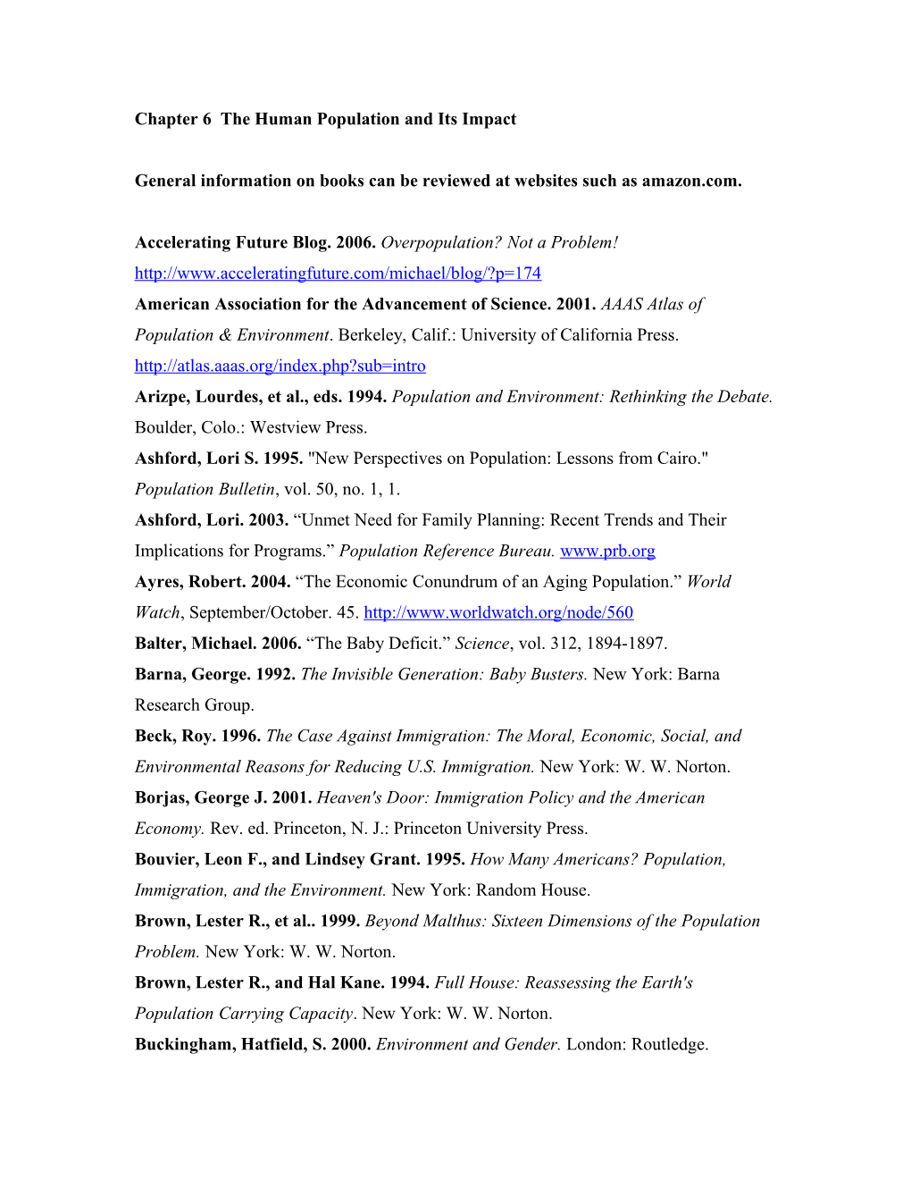 Chapter 6 the Human Population and Its Impact