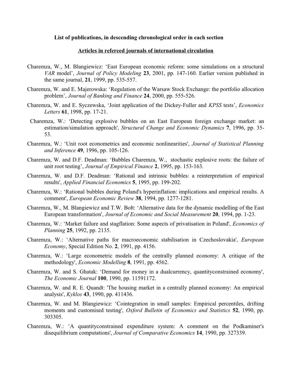 List of Publications, in Descending Chronological Order in Each Section