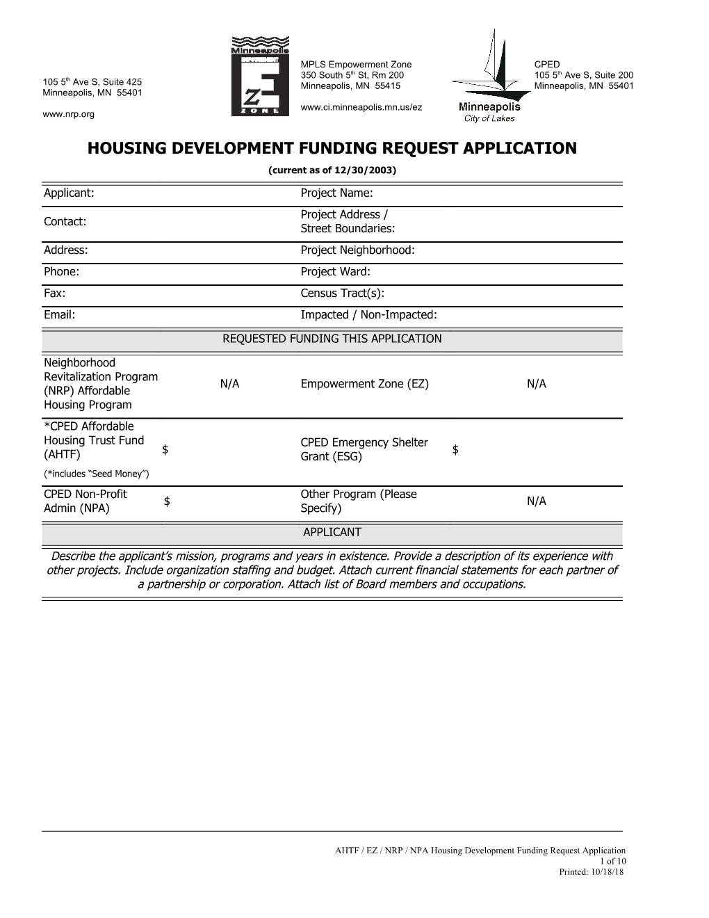 2003 Multifamily Rental and Cooperative Housing Program