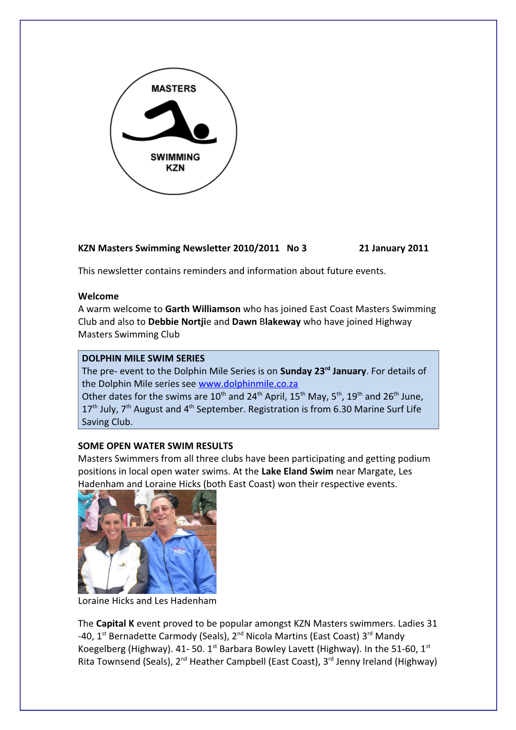 KZN Masters Swimming Newsletter 2010/2011 No 3