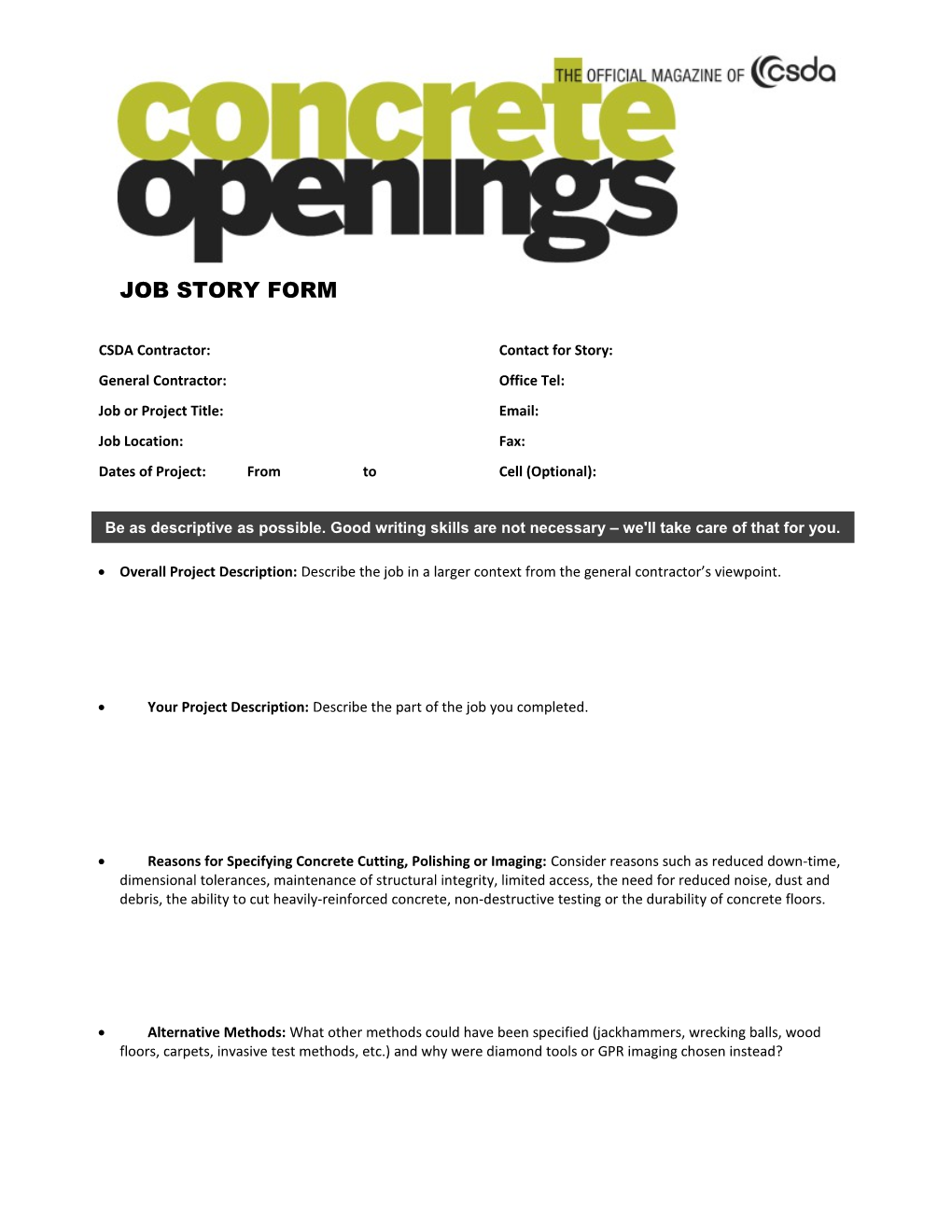 Job Story Form