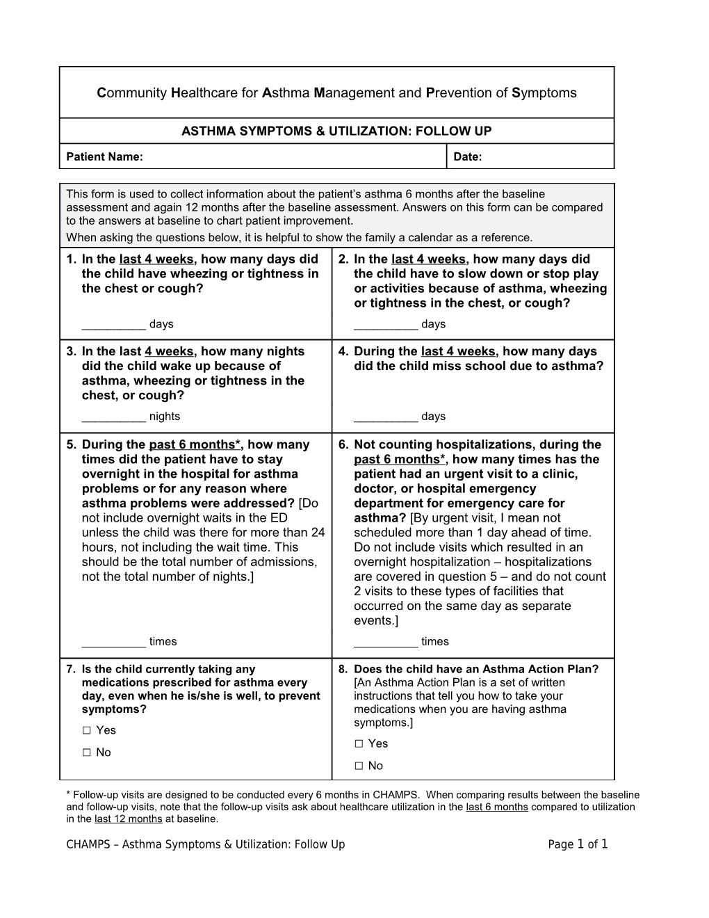 Baseline Asthma and Allergy History