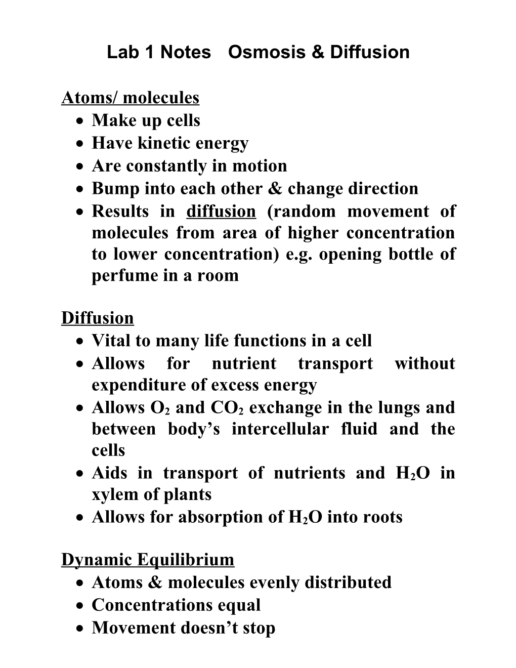 Lab 1 Notesosmosis & Diffusion