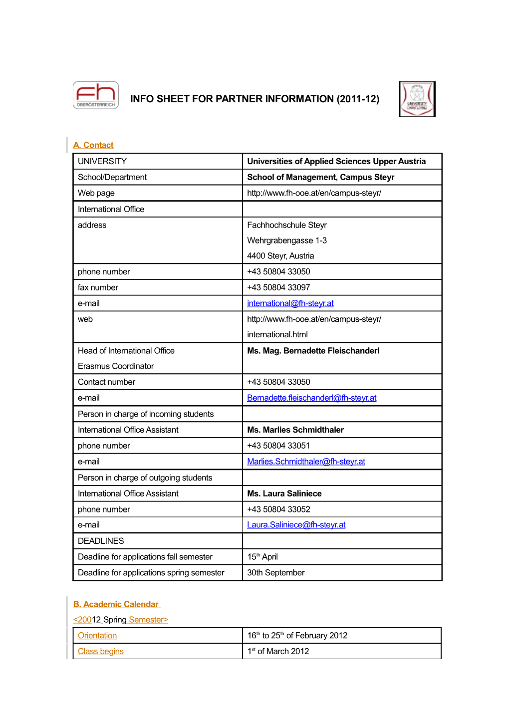 B. Academic Calendar