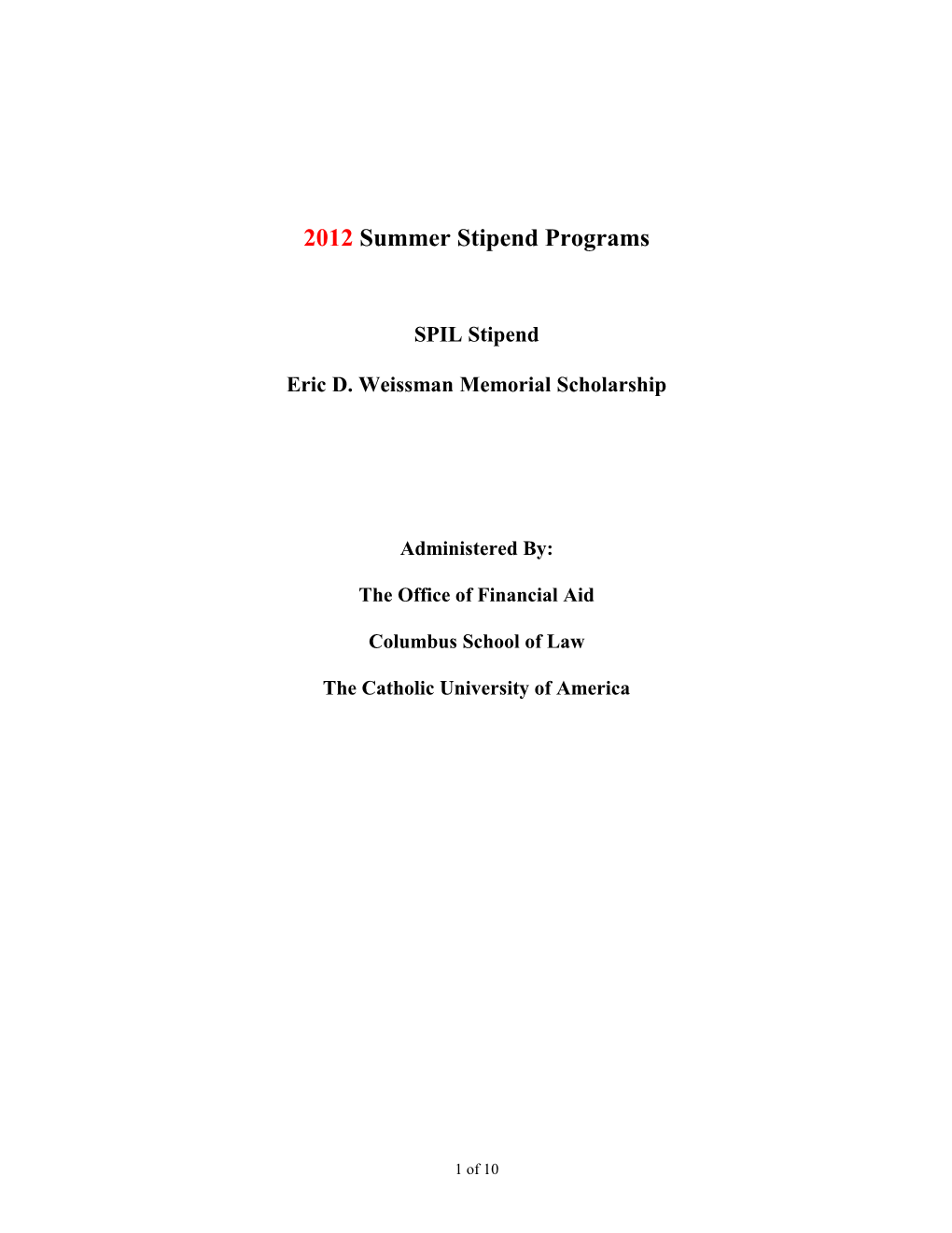 2001 Summer Stipend Programs