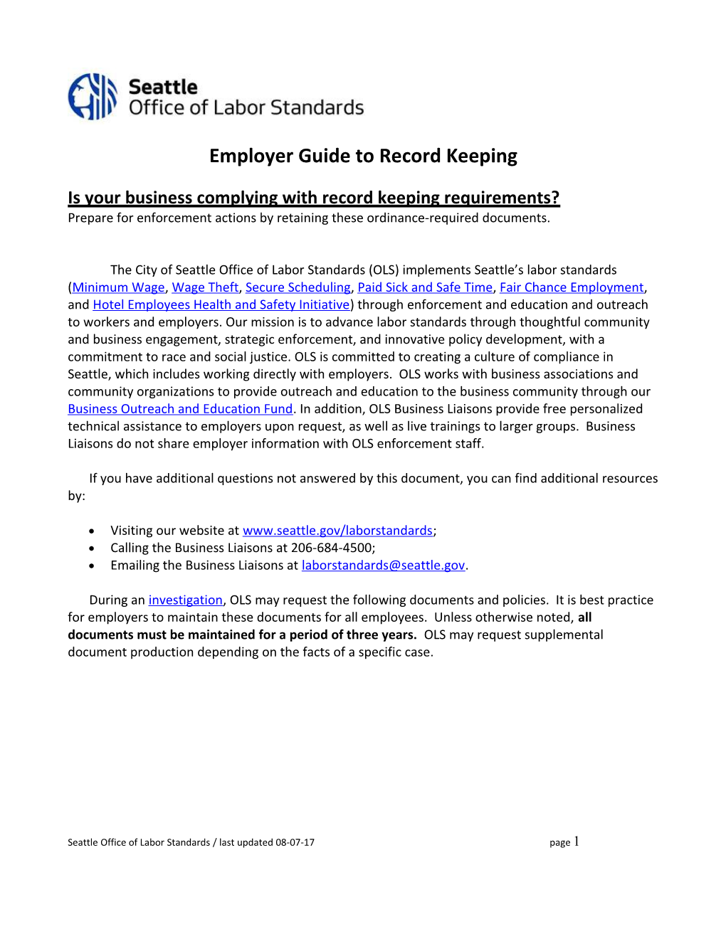 Employer Guide to Record Keeping