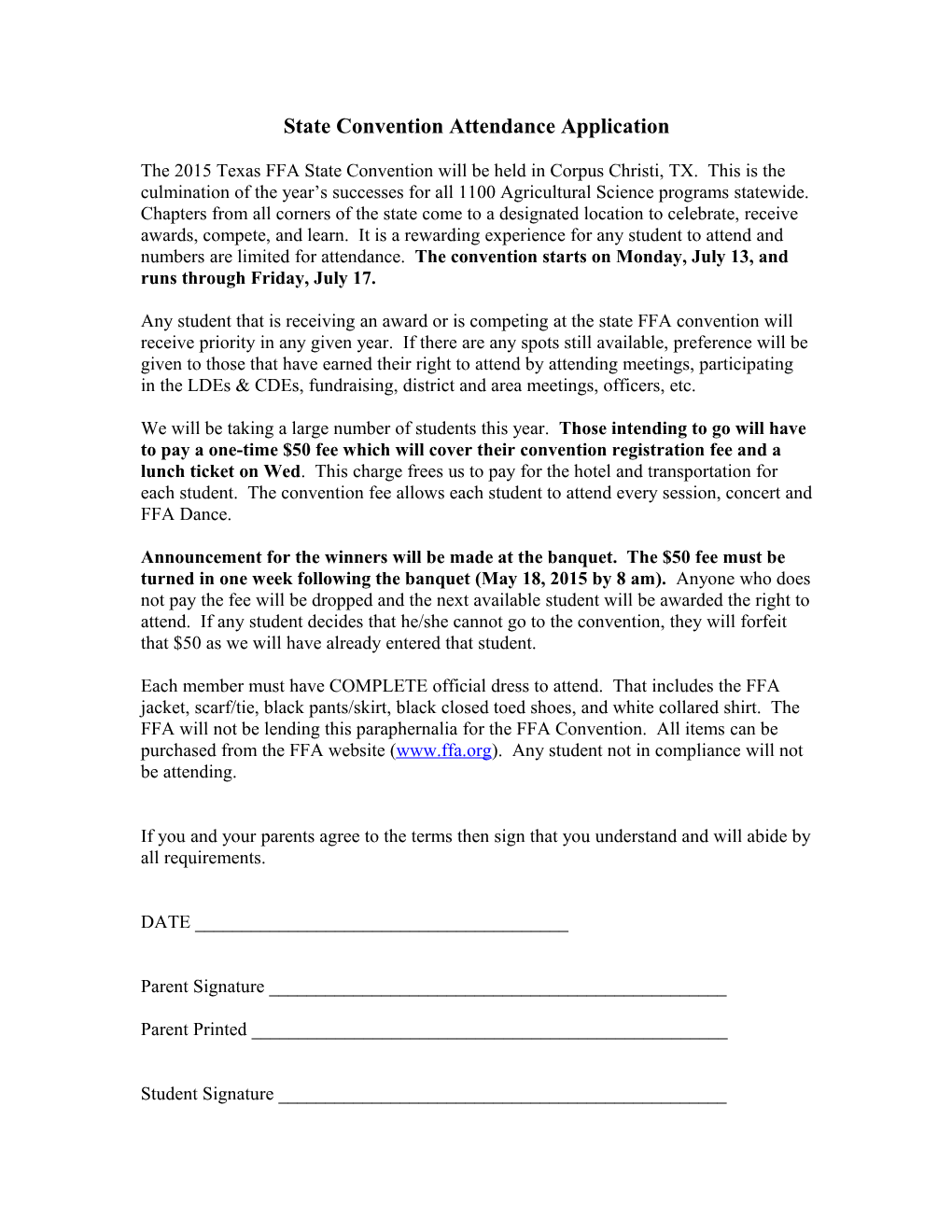 State Convention Attendance Application