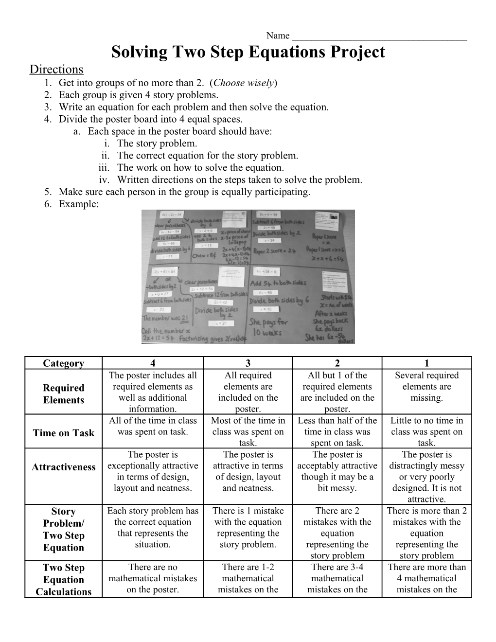 Solving Two Step Equations Project