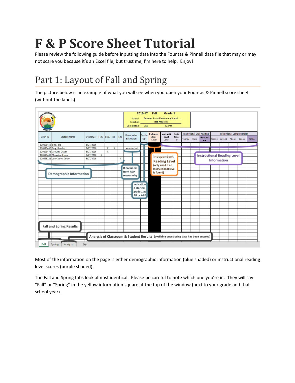 Part 1: Layout of Fall and Spring