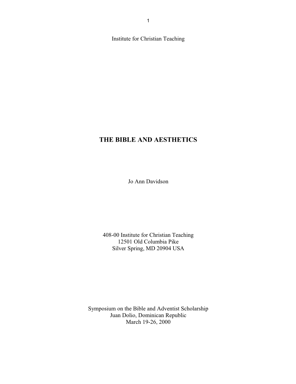 The Bible and Aesthetics