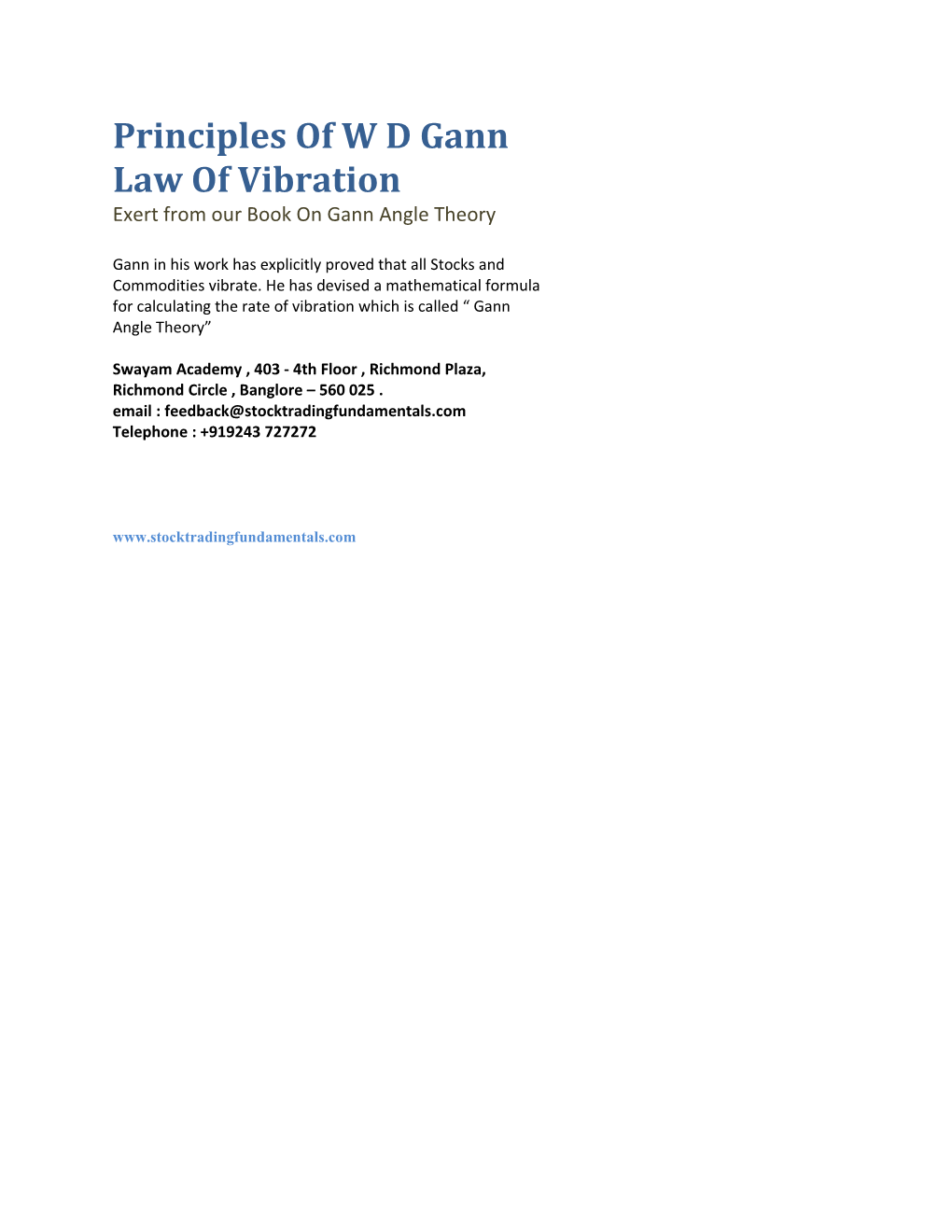 Principles of W D Gann Law of Vibration