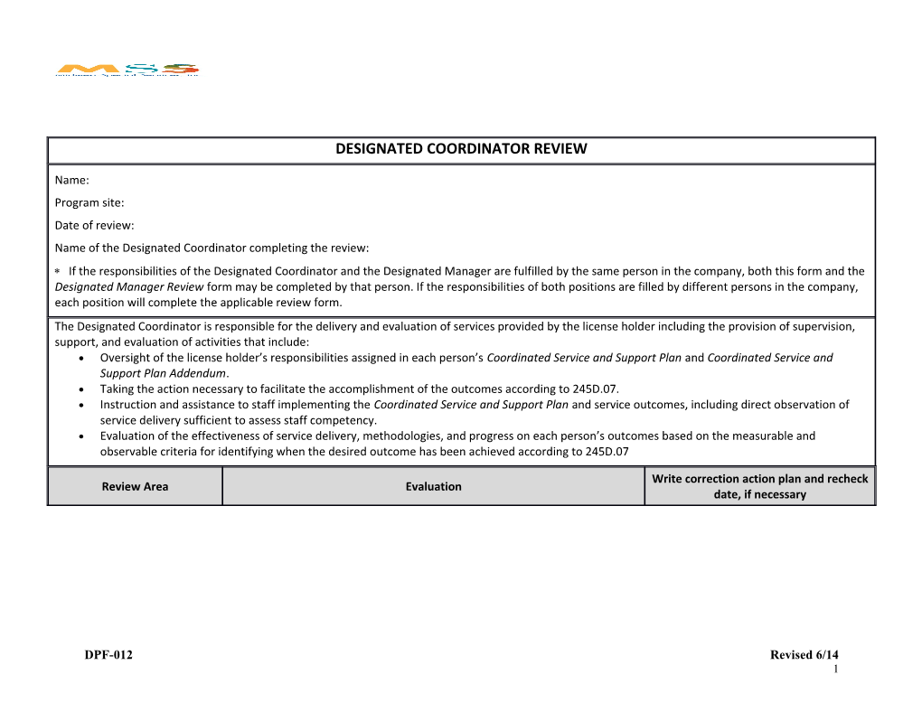Designated Coordinator Review Checklist