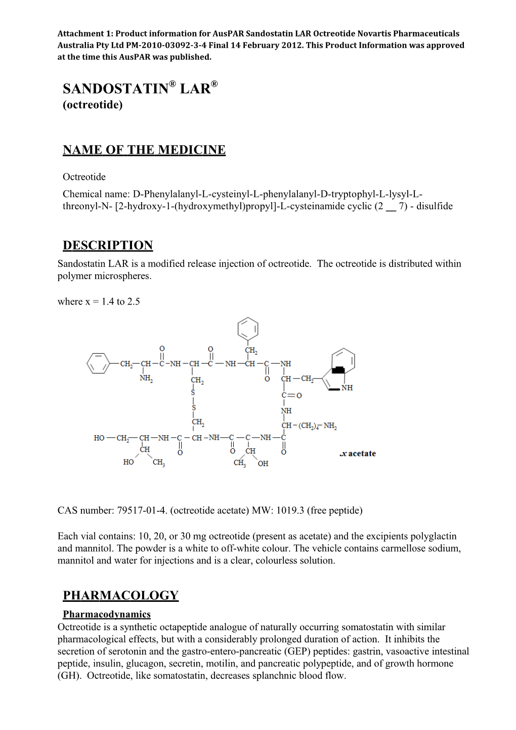 Attachment 1. Product Information for Octreotide