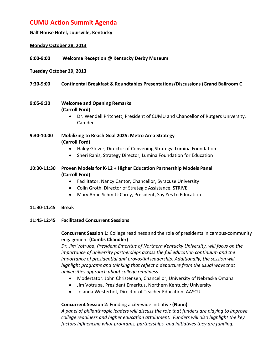 CUMU Action Summit Agenda