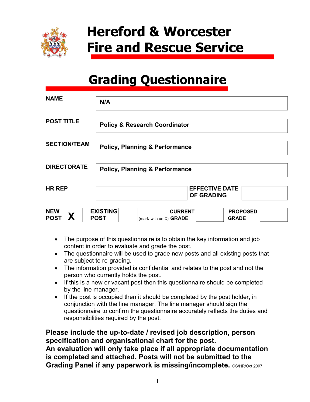 Grading Questionnaire