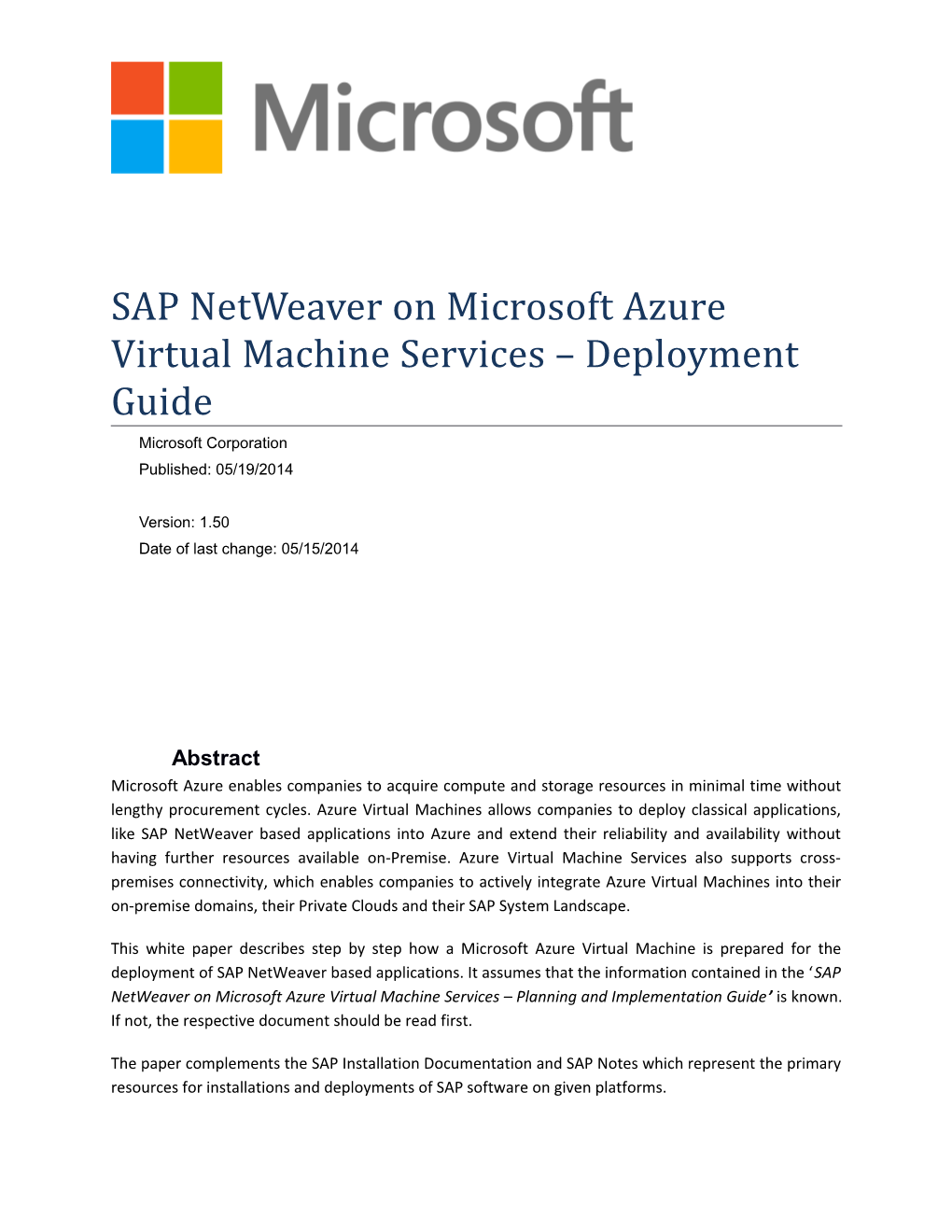 SAP Netweaver on Microsoft Azure Virtual Machine Services Deployment Guide