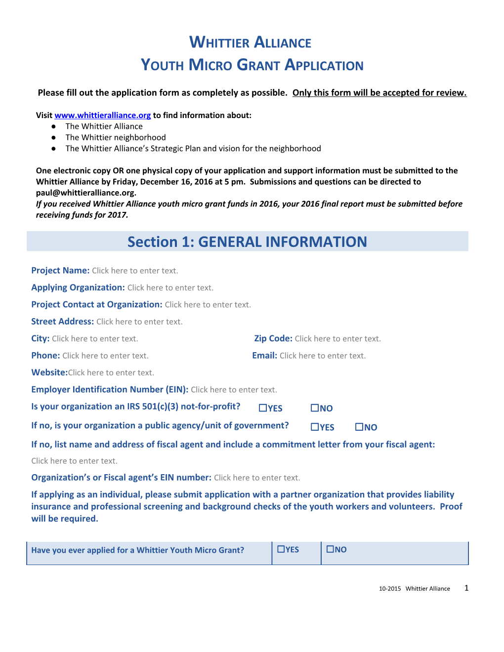 Youth Micro Grant Application