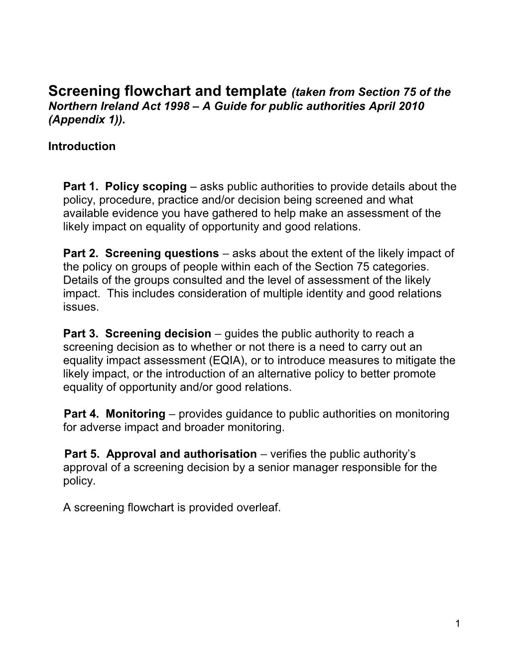 Screening Flowchart and Template(Taken from Section 75 of the Northern Ireland Act 1998