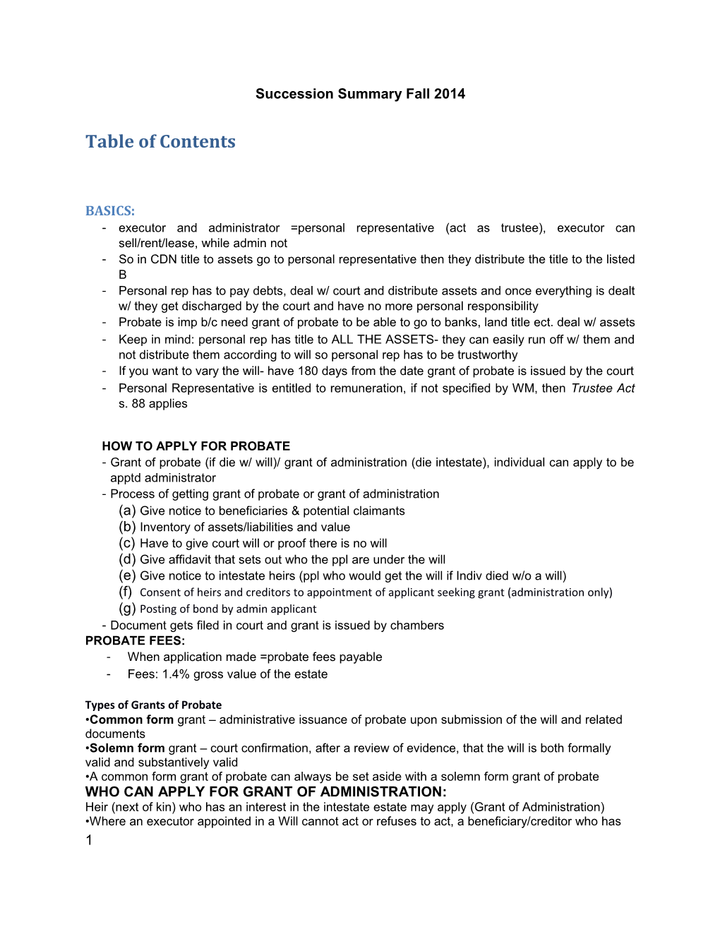 Succession Summary Fall 2014