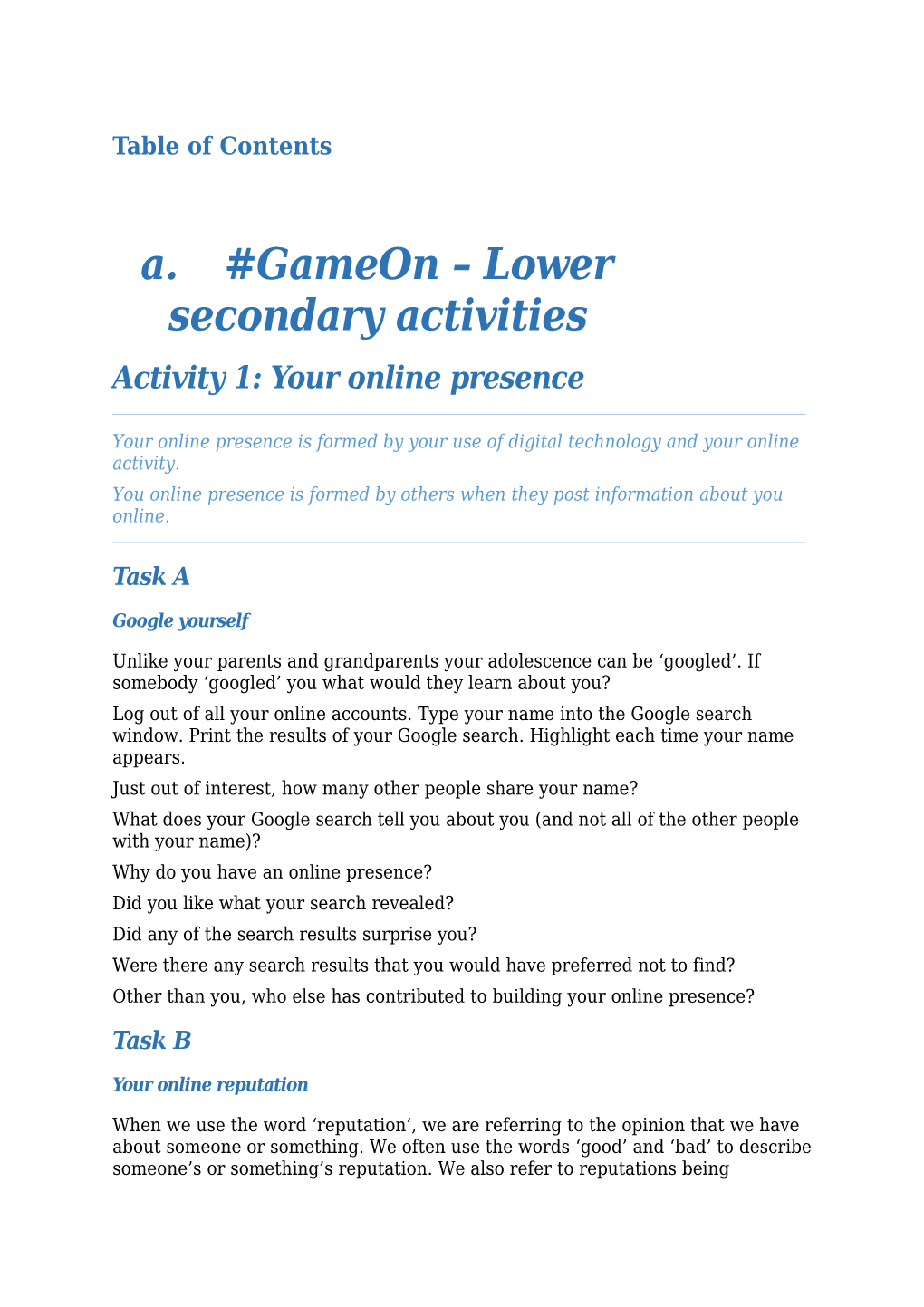 Gameon Activities 1-8 Upper Primary
