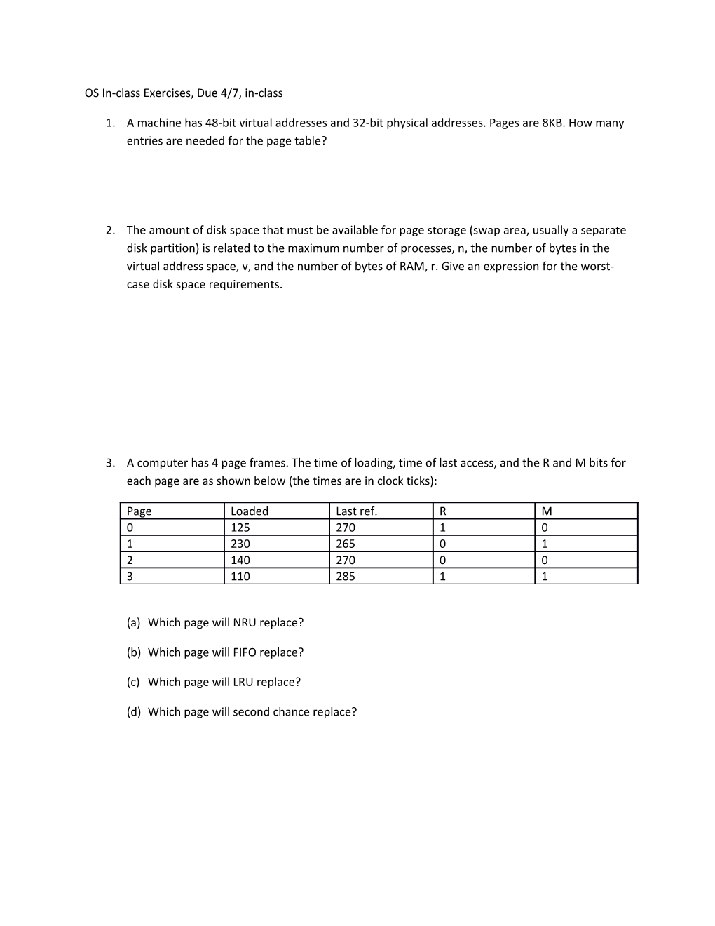 OS In-Class Exercises, Due 4/7, In-Class