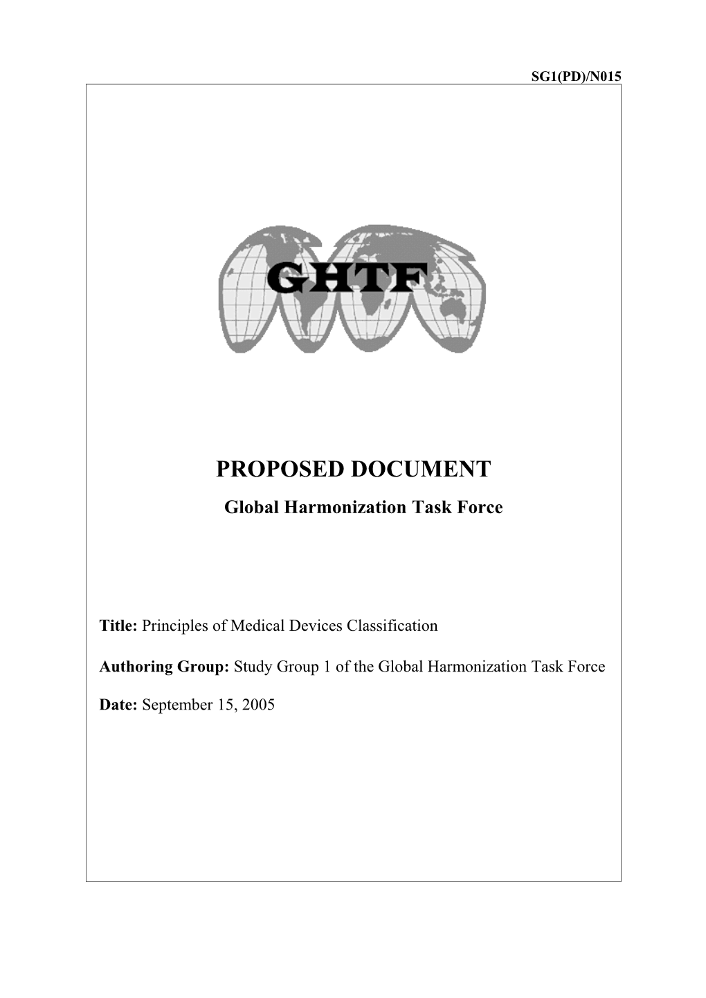 GHTF SG1 - Principles of Medical Devices Classification - September 2005