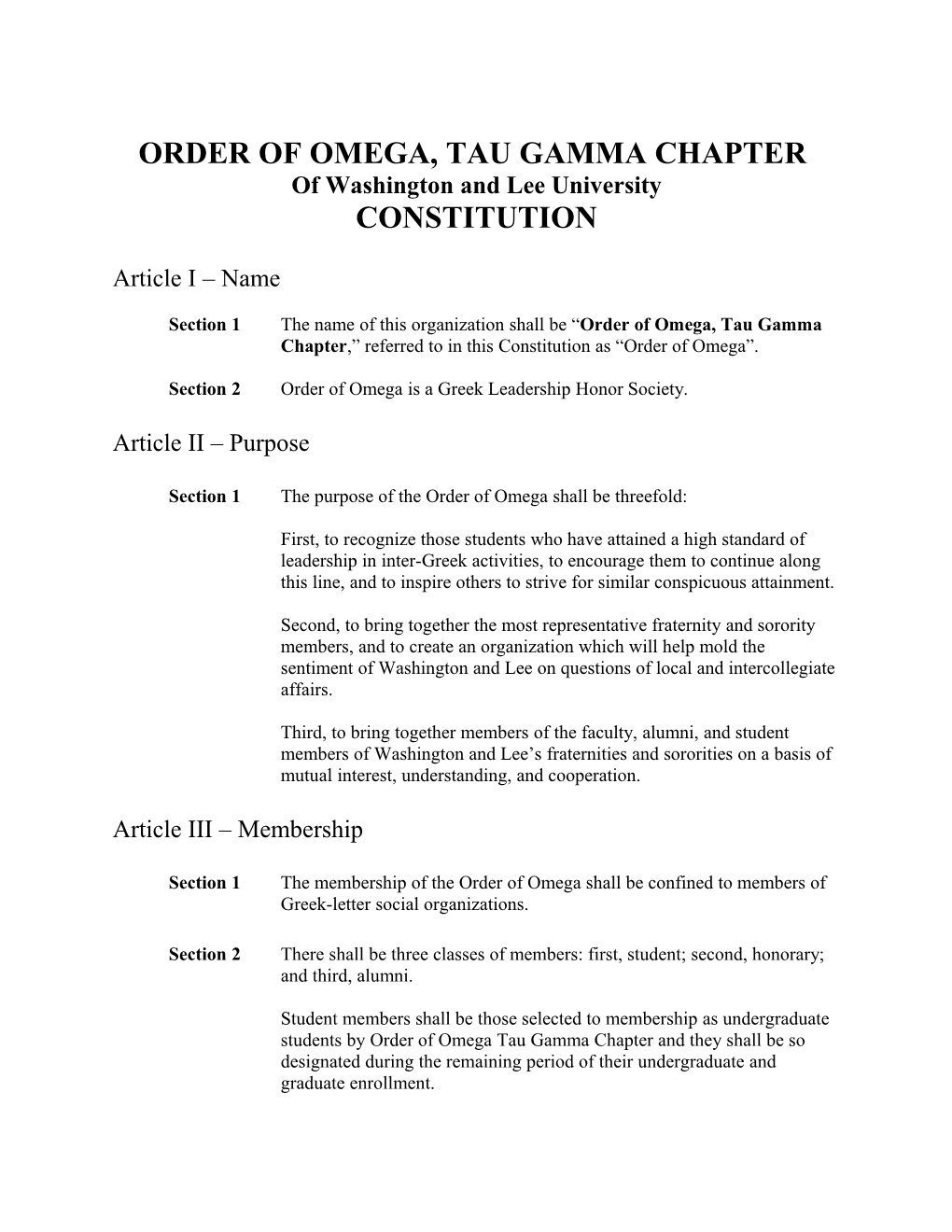 Order of Omega Constitution