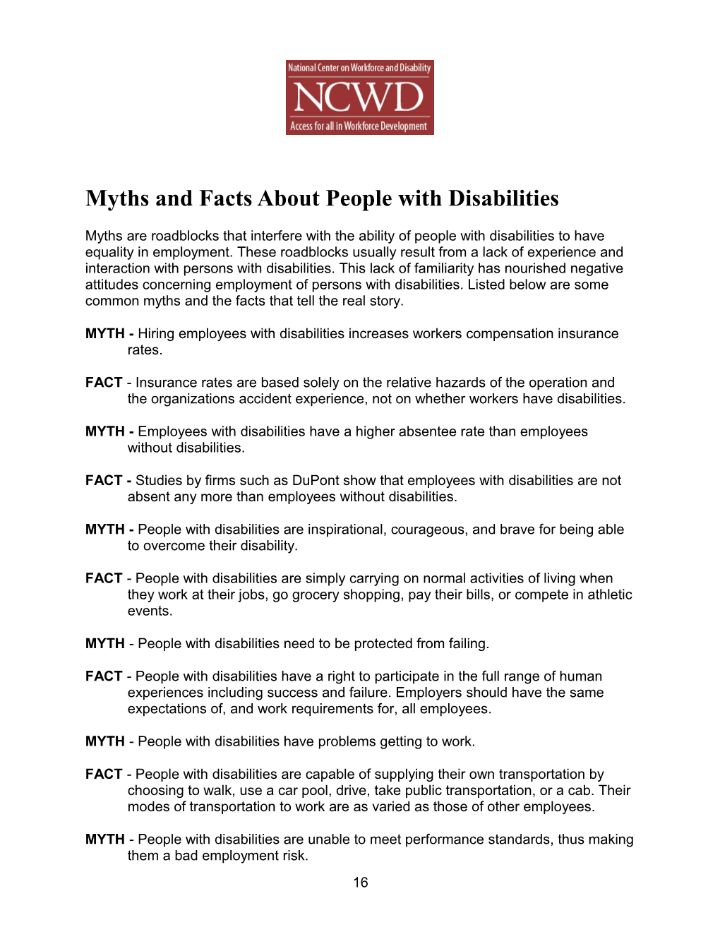 Myths and Facts About People with Disabilities