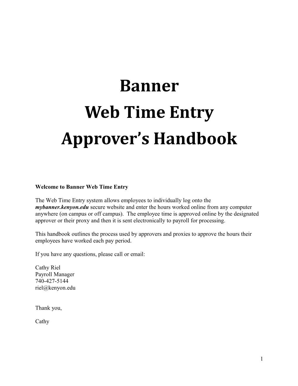 Welcome to Banner Web Time Entry