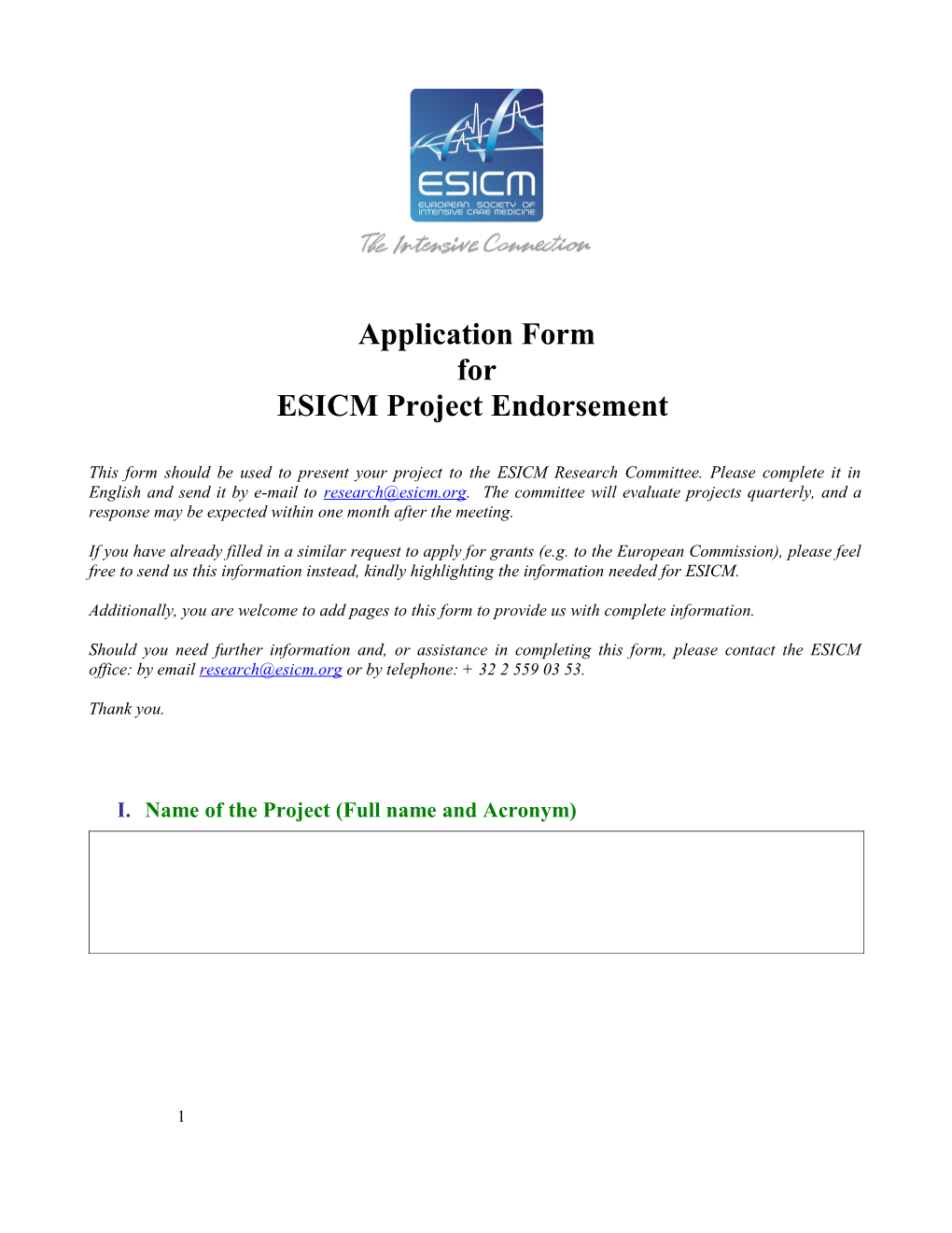 Application Outline for ECCRN Project Endorsement Or Support