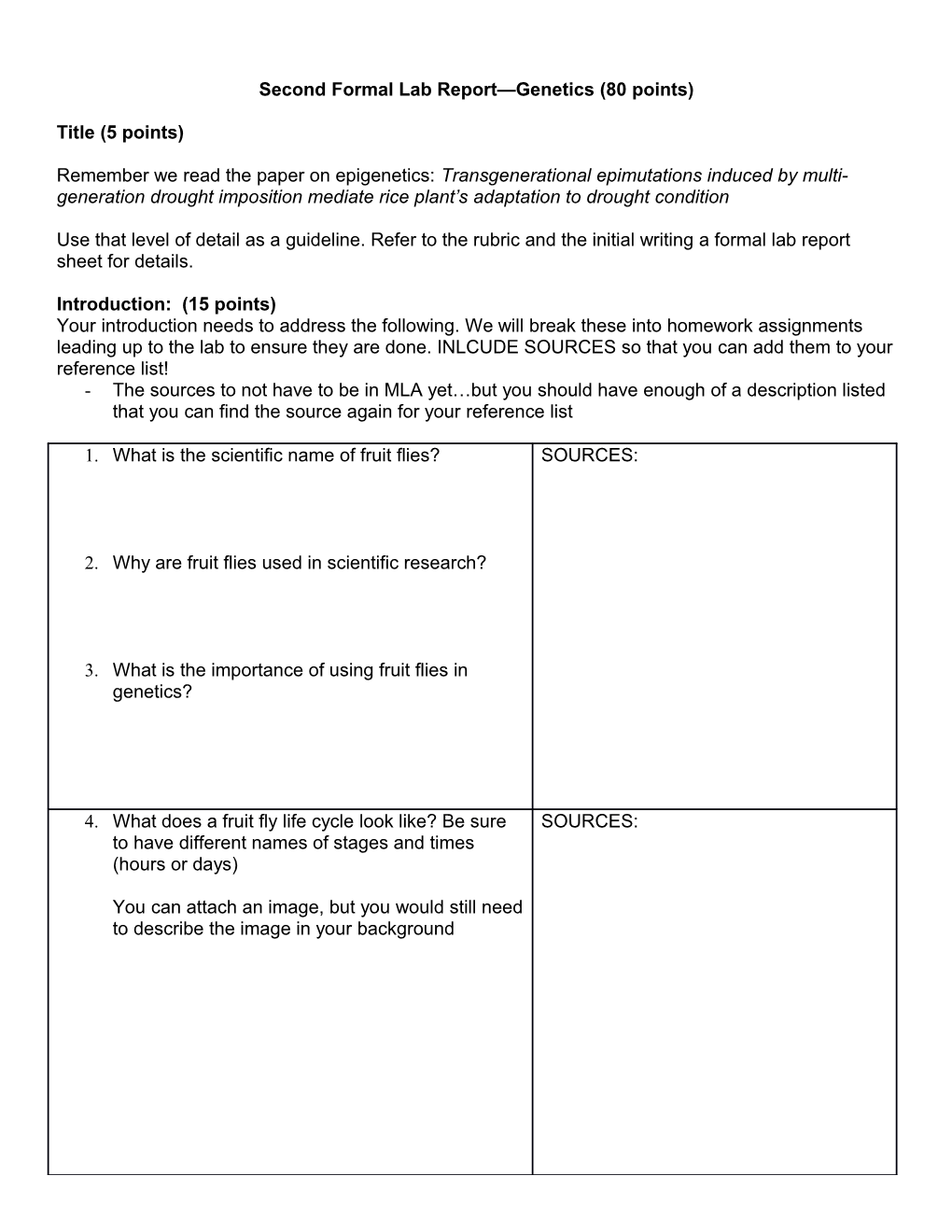 Drosophila Report 60 Points