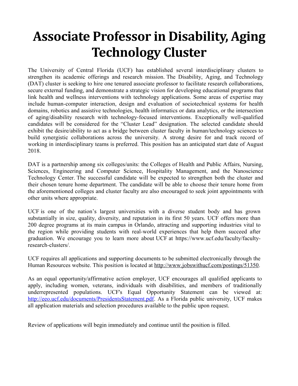 Associate Professor in Disability, Aging Technology Cluster