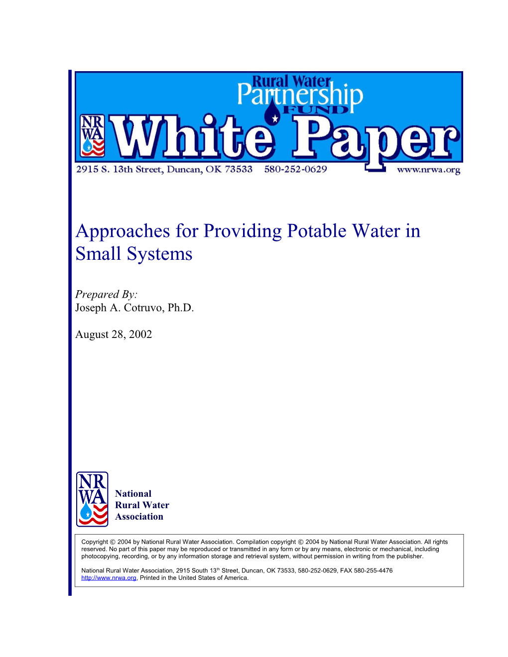 Choices for Optimizing Potable Water Sources in Small Systems