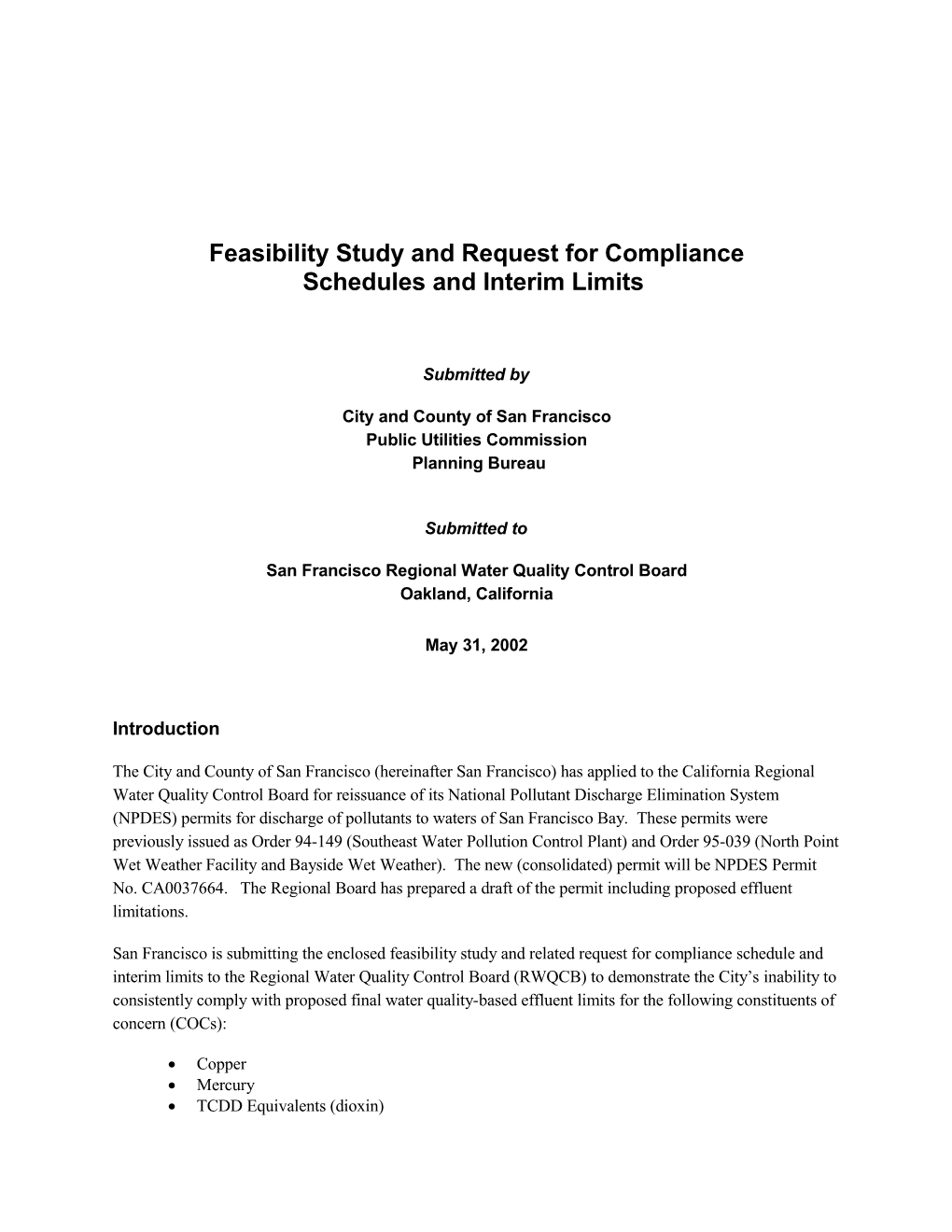 San Francisco Feasibility Study April 22, 2002 Page 1