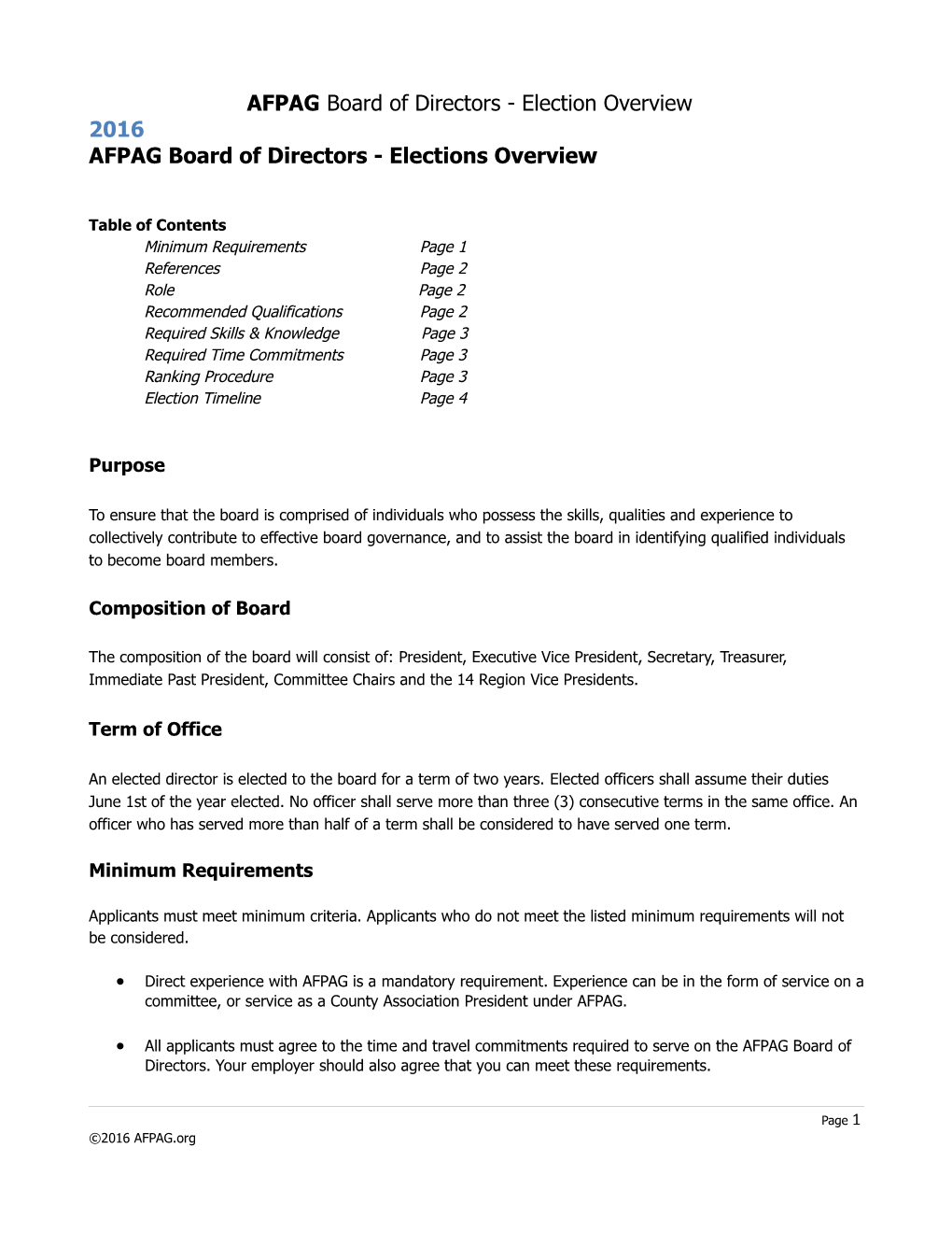 AFPAG Board of Directors -Elections Overview