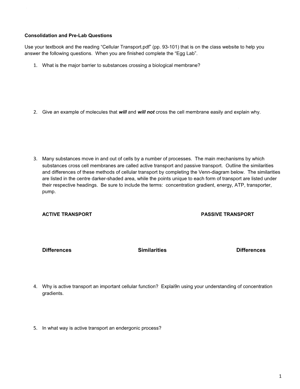 SBI4U: Biochemistry Unitcellular Transport