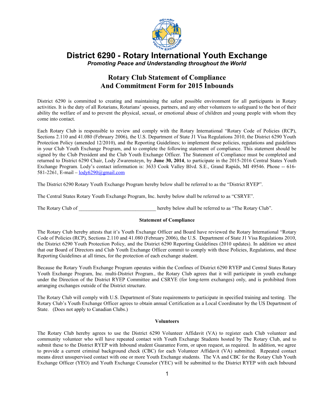 District 6290 - Rotary International Youth Exchange