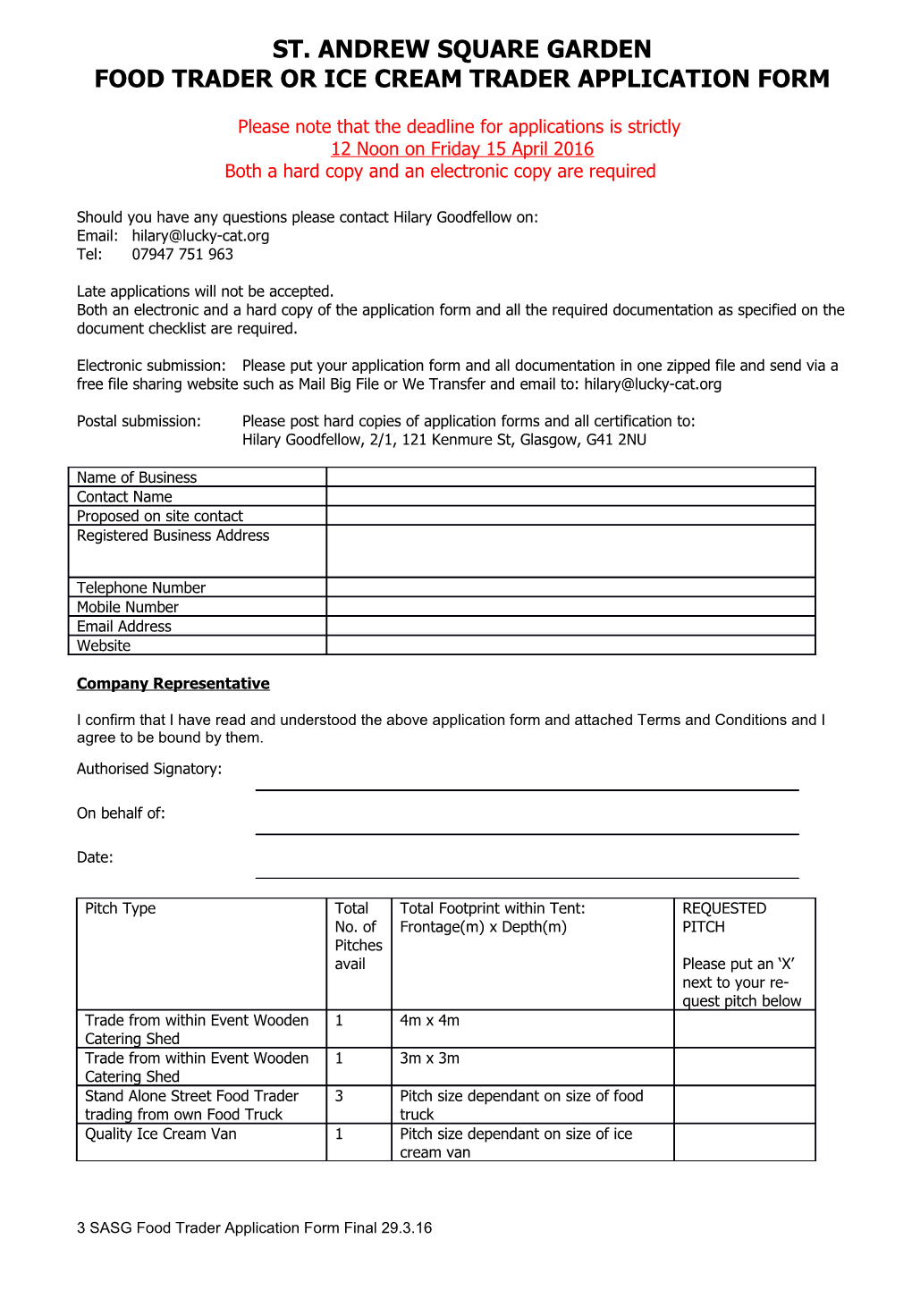 Food Trader Or Ice Cream Trader Application Form