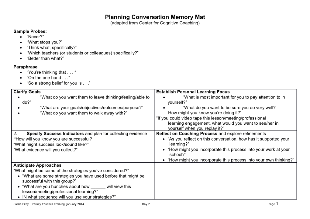 Planning Conversation Memory Mat