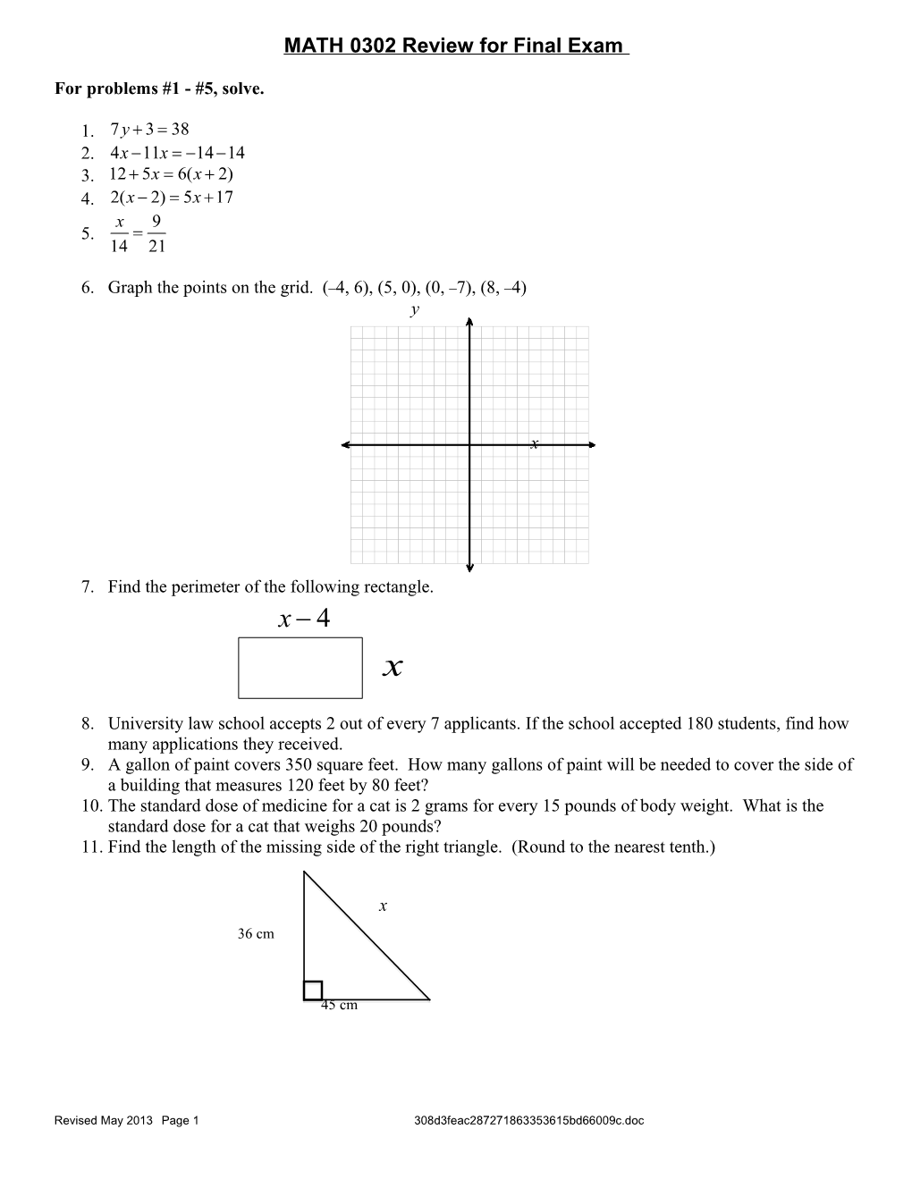 MATH 0302 Review for Final Exam