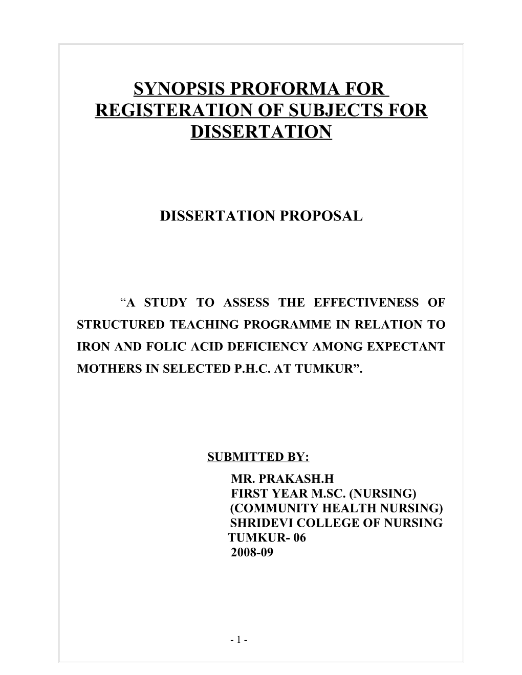 Synopsis Proforma For