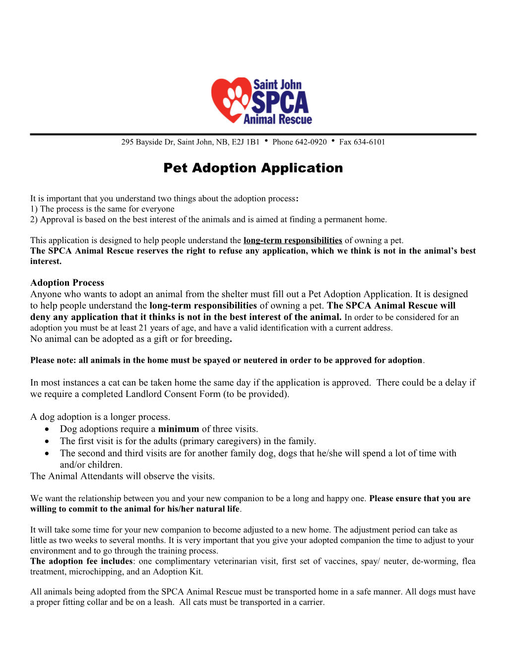 Pet Adoption Questionnaire