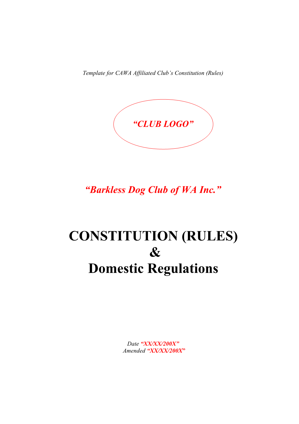 Template for CAWA Affiliated Club S Constitution (Rules)
