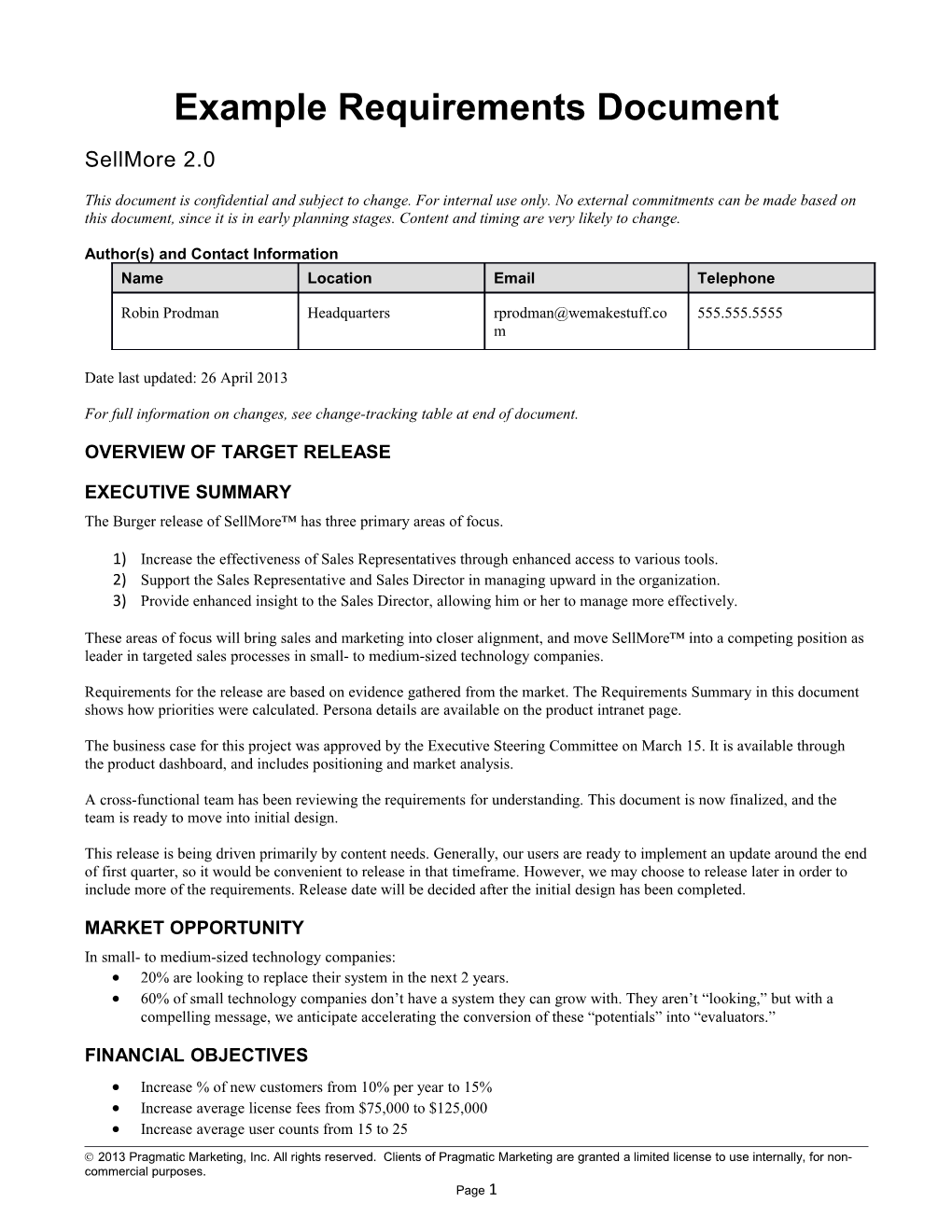 Example Requirements Document