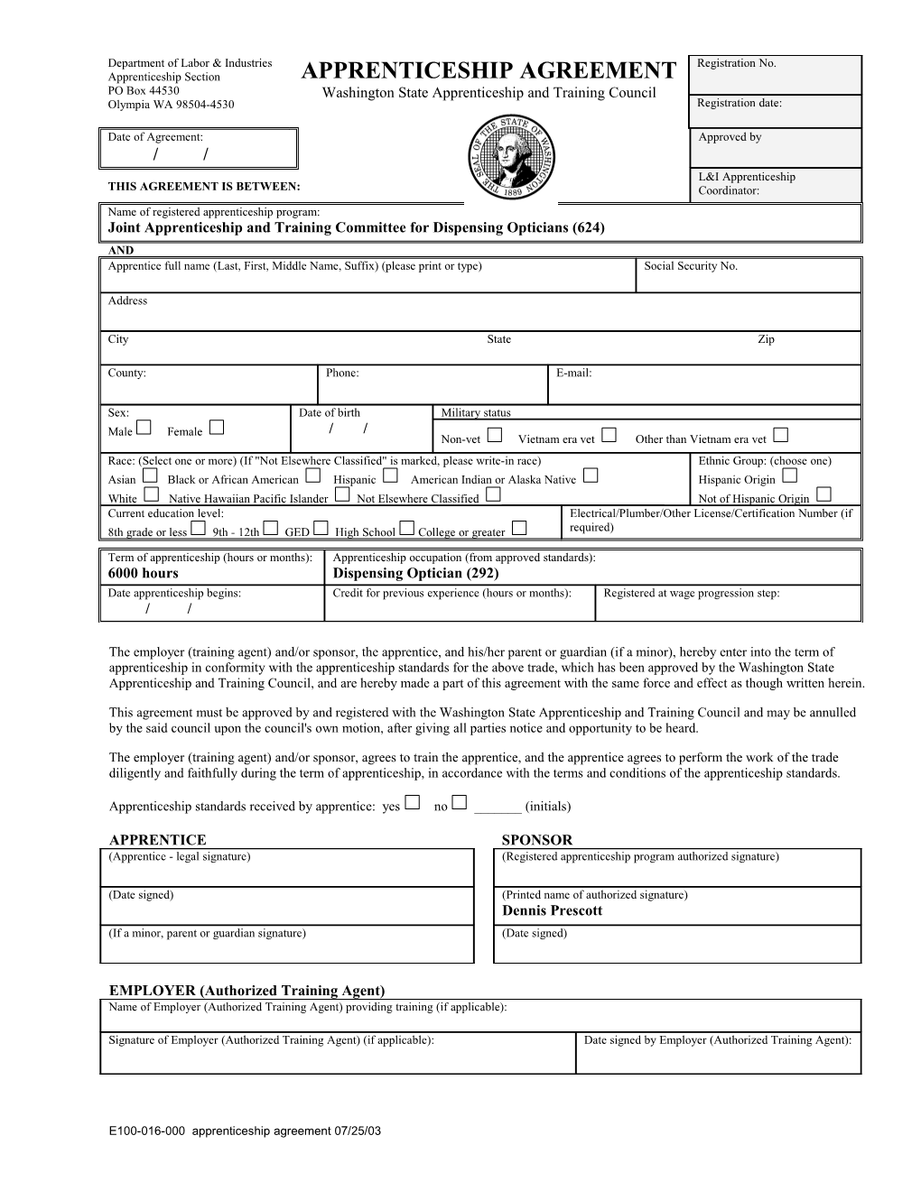 Application for Apprenticeship